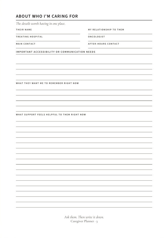 Interior page from the Caregiver Planner