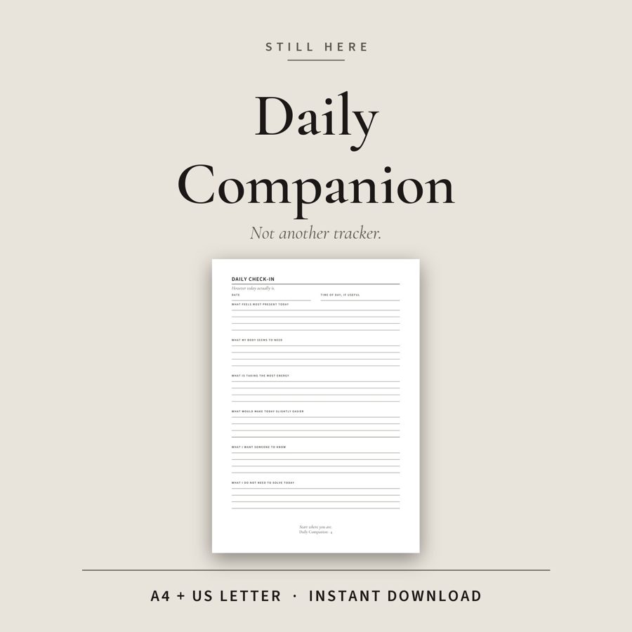Daily Companion Printable cover — gentle cancer and chronic illness check-in journal
