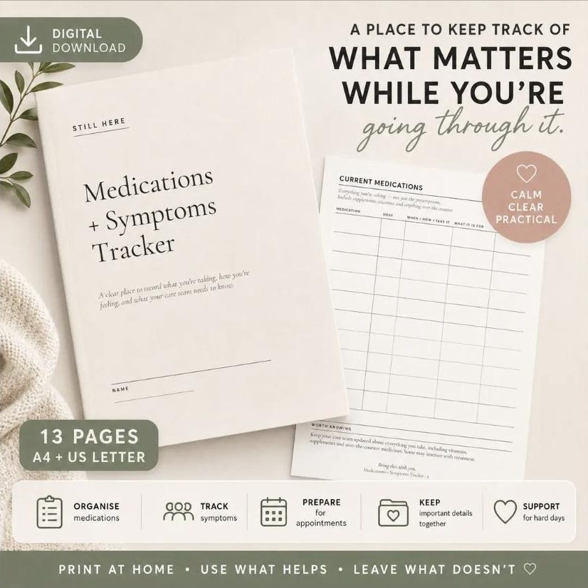 Cancer Medication and Symptom Tracker Printable cover — daily chemo side effect log